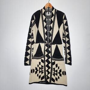 BCBG Max Azria Black Cream Long Cardigan Sweater Women's Size Small